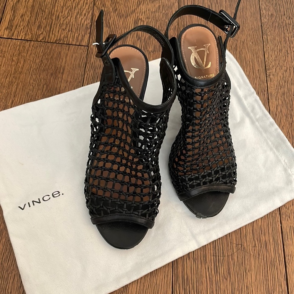 Vince Camuto Signature Black Mesh wedges